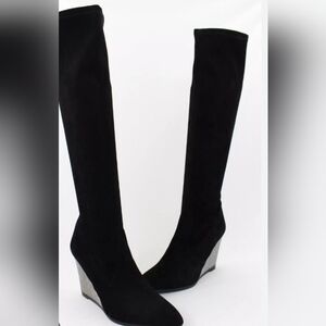 Women's Black Knee-High Wedge Boots